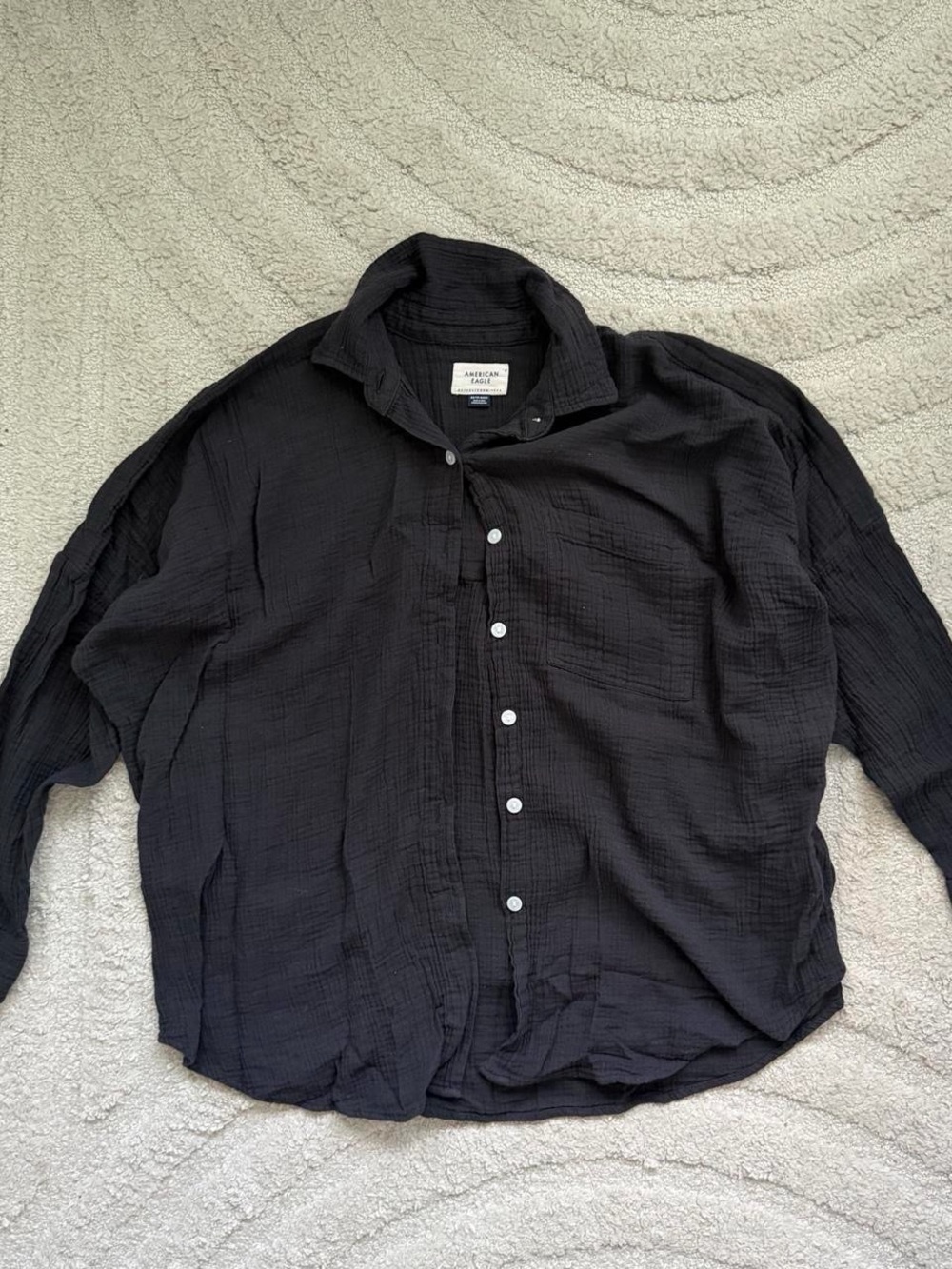 American Eagle Outfitters Black Textured Button Shirt